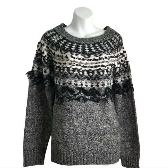 Vince Camuto Fairisle Fringe Crewneck Pullover Sweater Large - Picture 7 of 13